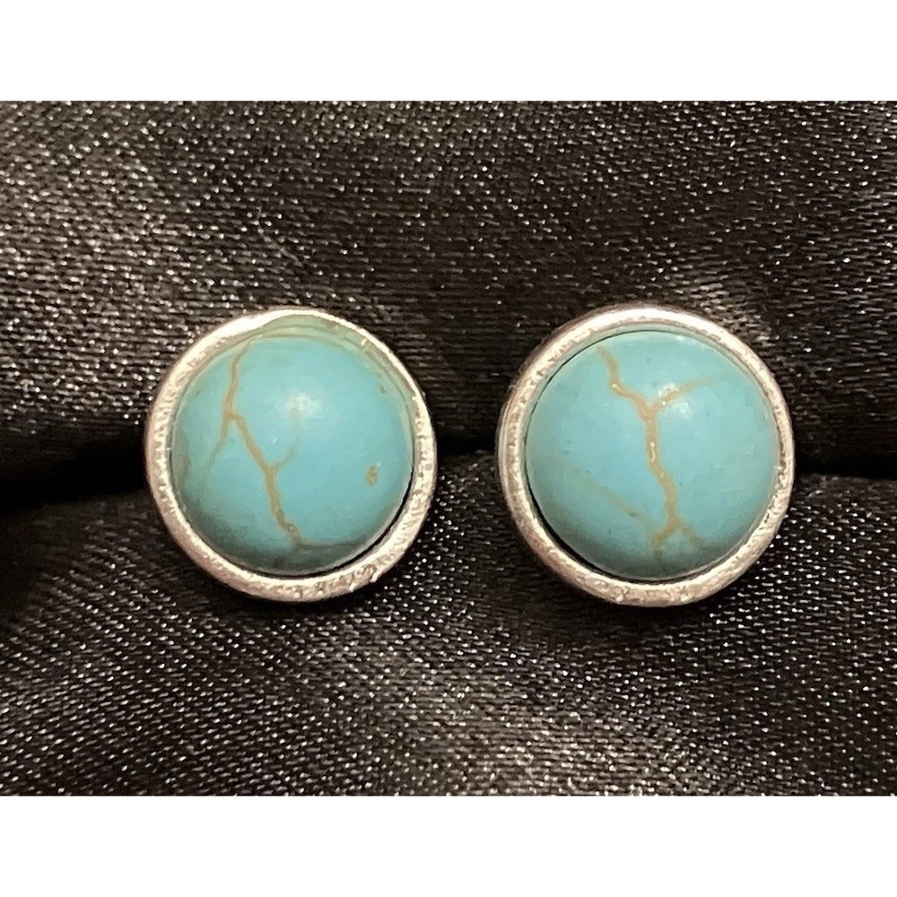 Faux Turquoise Silver Tone Post Earrings Santa Fe Rodeo Southwest Cowgirl Style